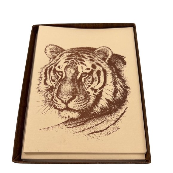 1986 Donald Collins Animals Notecards Lion Tiger w/ Envelopes 5.5" x 4.25" - Picture 2 of 6